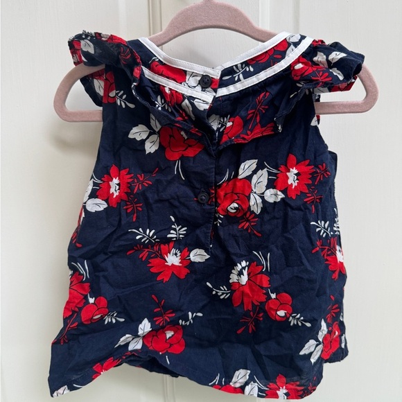 Janie & Jack 2T Blue Red & White Floral Girls Short Sleeve Blouse Top - Picture 4 of 5